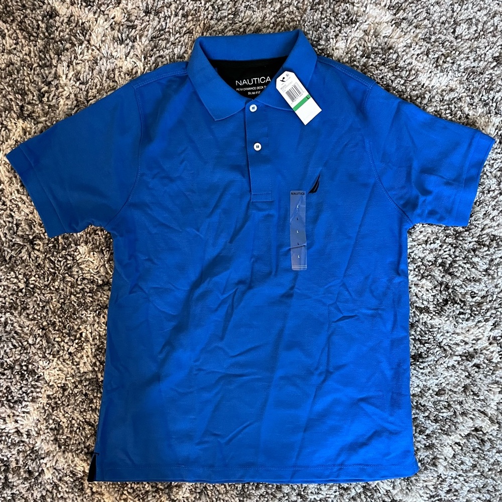 Nautica Mens Slim Fit Deco Blue Polo Size Large